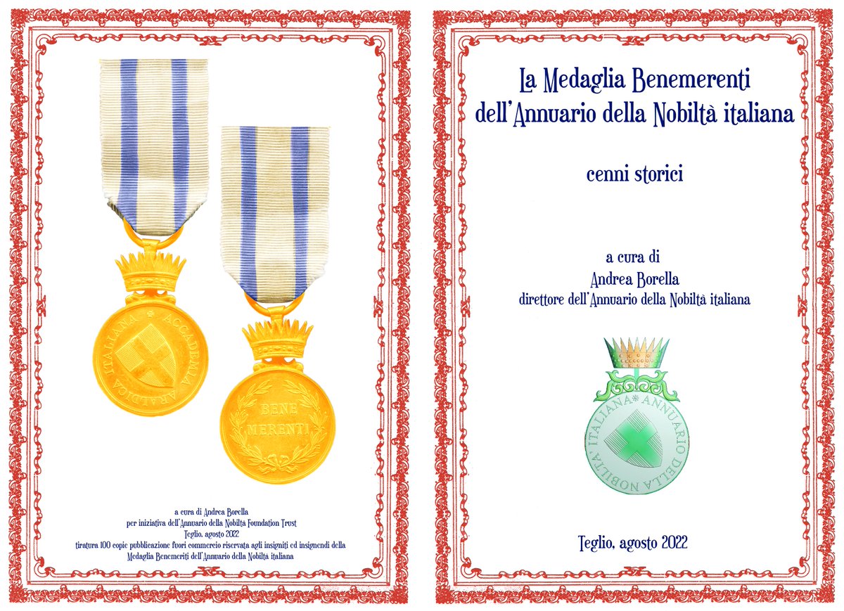 annuarionobilta's tweet photo. Il saggio sulla storia della #medaglia Benemerenti dell'#AnnuariodellaNobiltàitaliana, a cura di #AndreaBorella, direttore dell'Annuario della Nobiltà italiana (agosto 2022). Pubblicazione in omaggio agli insigniti. #medaglie #faleristica #decorazioni #benemerenza #storia https://t.co/FIEoMbh2O0