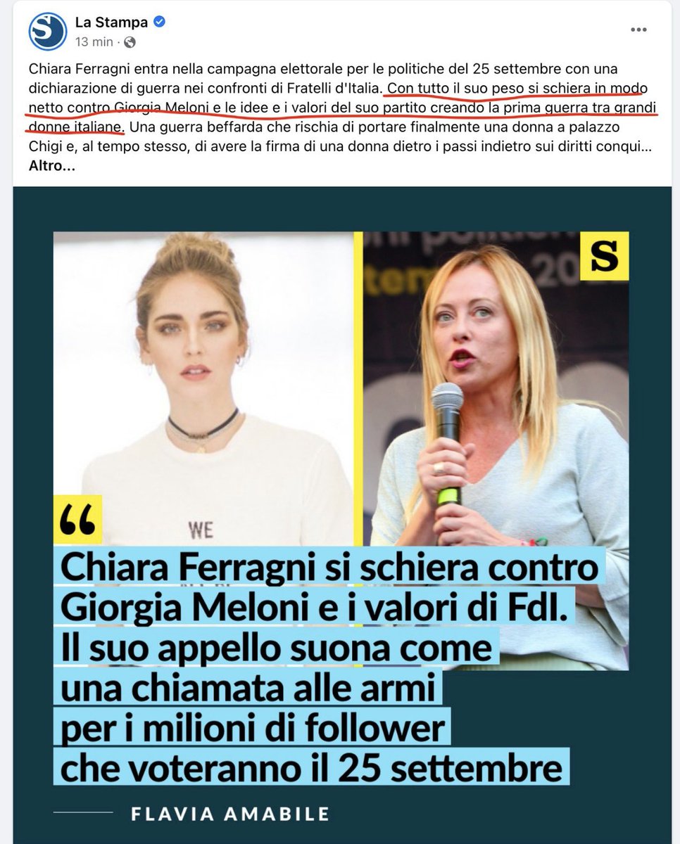 stanzaselvaggia's tweet photo. Cioè, una storia sgrammaticata su Instagram che riprende un articolo di un sito sconosciuto è la grande discesa in campo dell’attivista per i diritti civili (!) Ferragni. Ma la volete proprio far vincere ‘sta Meloni. https://t.co/FIOv2Zfb9F