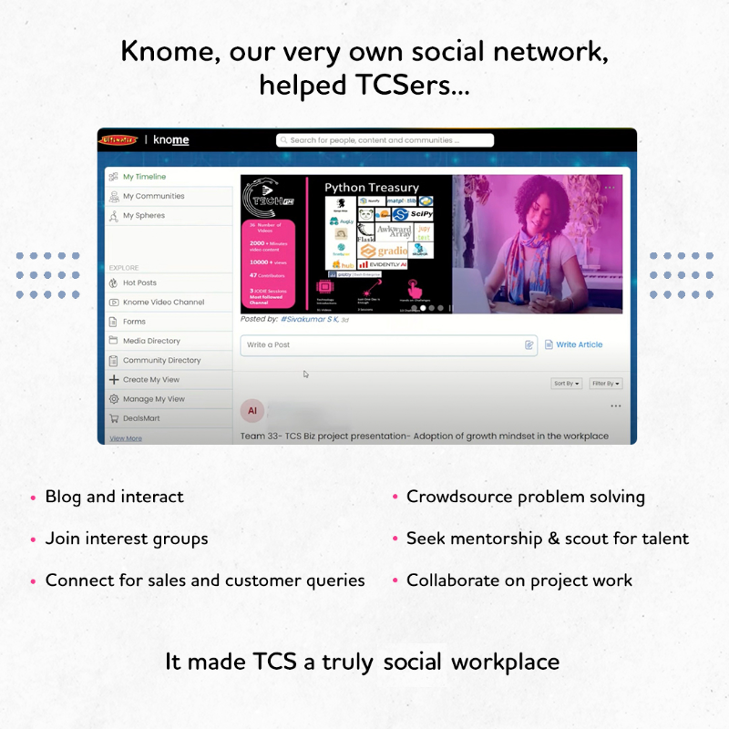 TCSResearch's tweet photo. Employee social platforms are great for collaboration &amp; exchange of ideas. Early social platforms in @TCS were peer to peer support systems and hugely successful. Read an article by The Wall Street Journal from the early days of Knome-
https://t.co/fdGssx3SzB 
@WSJ
#40andForward