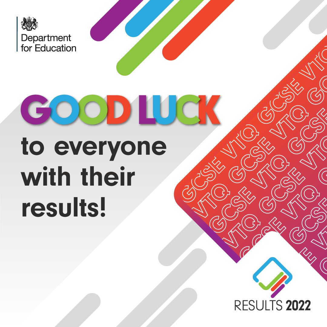 Good luck to everyone collecting their GCSE, vocational and technical qualification results today! #ResultsDay2022