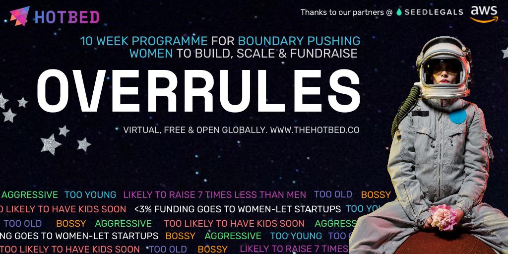 hotbed_co's tweet photo. We're excited about our virtual programme for women-led startups, #Overrules!

Register to gain access to:
👥1:1 sessions with domain experts
🛠️Expert and investor-led workshops
🫂Community to foster collaboration

👩🏾‍🚀Learn more &amp; join the cohort here: https://t.co/MZWNstnDL4 https://t.co/YwYV7ZAoBU