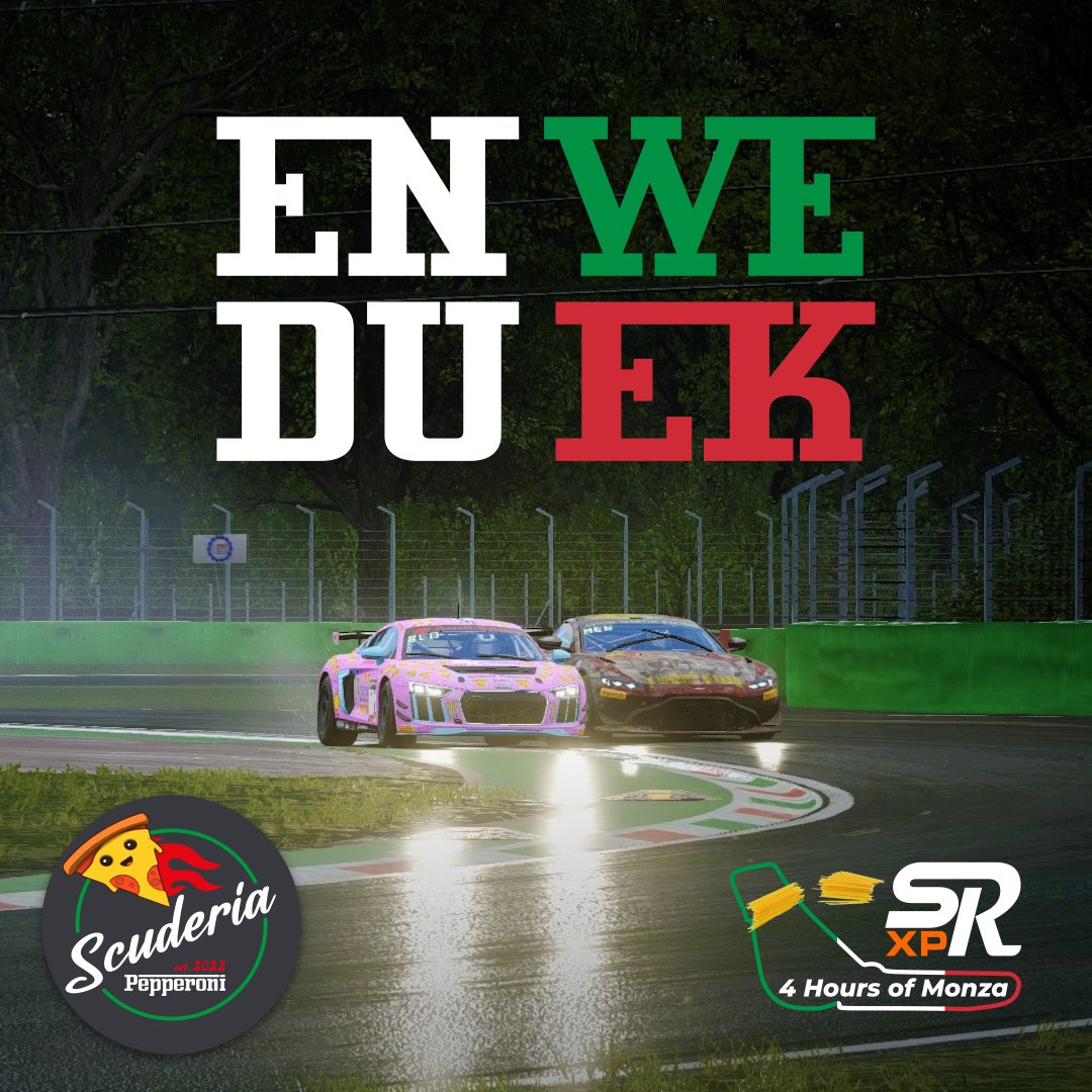 ScuderiaPeppero's tweet photo. Most dangerous T1 in ACC? Check✅
Track so flooded rain settings had to be lowered? Check✅
Multiple Scuderia Pepperoni cars on the grid? You bet✅

Tune in tomorrow for the @SimRacingXP 4 hours of Monza🍝

Watch at https://t.co/wVOHCAouVX https://t.co/B1p8HmteM9