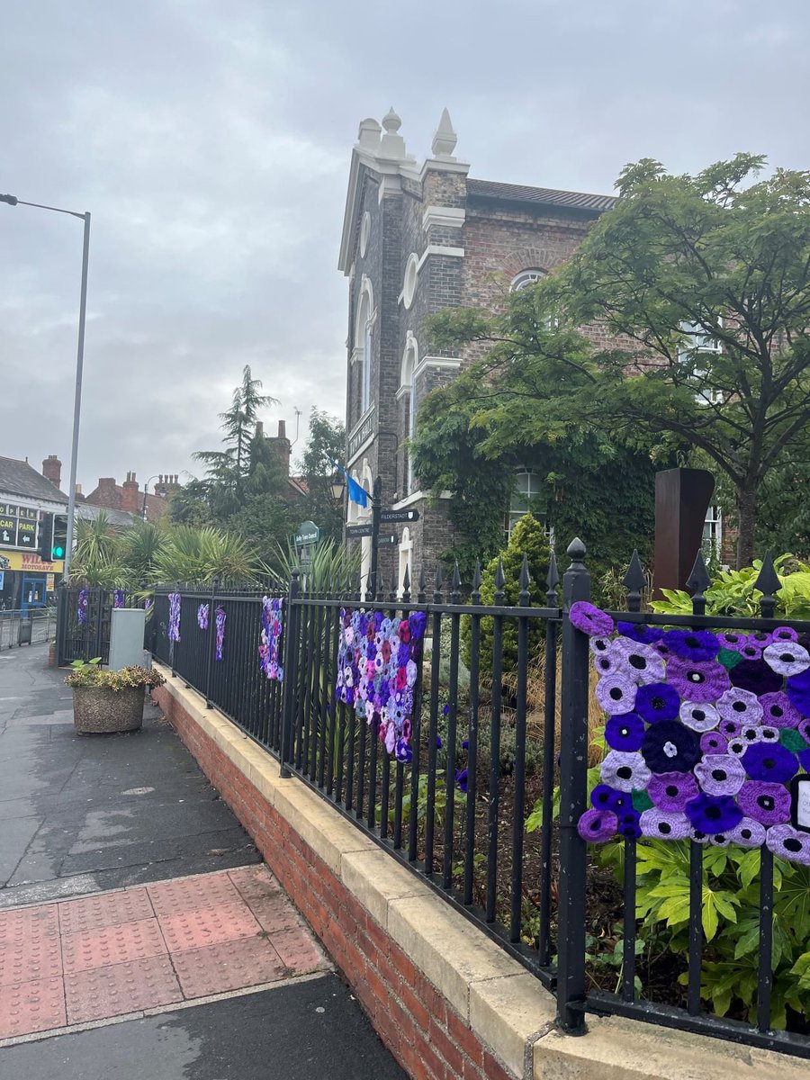 The fabulous Royal British Legion ladies have decorated the Town Hall Railings and garden with knitted purple poppies in remembrance of all the horses and other animals that lost their lives in the First World War. Over 8 million horses, countless mules and donkeys died.