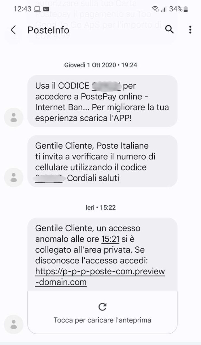 Se non avete effettuato operazioni e ricevete sms che arrivano dallo stesso numero di Poste, da cui vi arrivano codici o otp, segnalate a antiphishing@posteitaliane.it o commissariatodips.it/segnalazioni/i…
#essercisempre #truffeonline non cliccate su link sospetti e non inserite credenziali