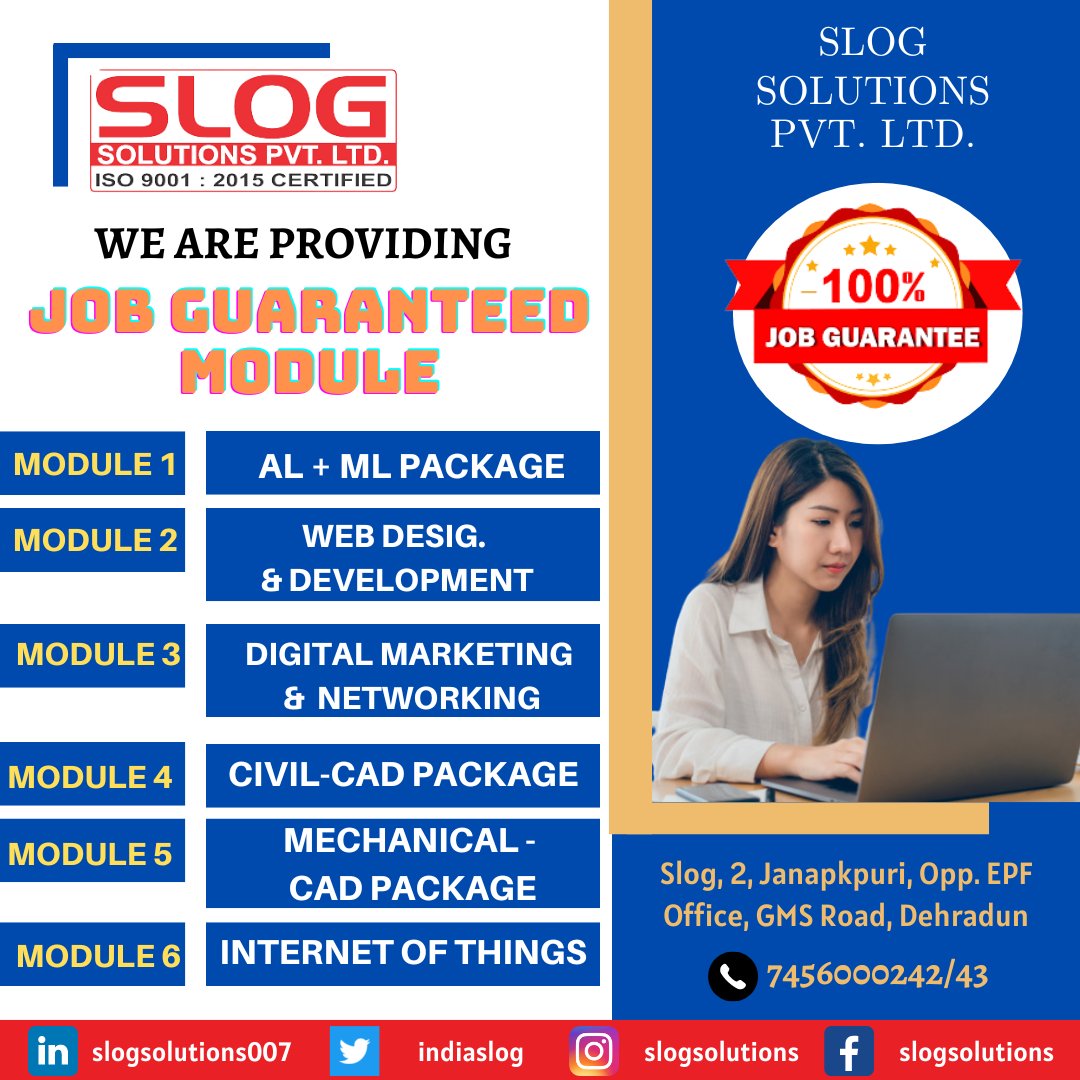 IndiaSlog's tweet photo. GOOD NEWS!
Slog Solutions is providing 100% Job Guaranteed Module with reasonable cost!So Students Don't waste your time.For more information please visit our website :- https://t.co/4P2D5gQXJO
or contact us :-7456000242/4 #jobguaranteedcourse #dehradun #besttraningindehradun https://t.co/xAue4hNFFJ
