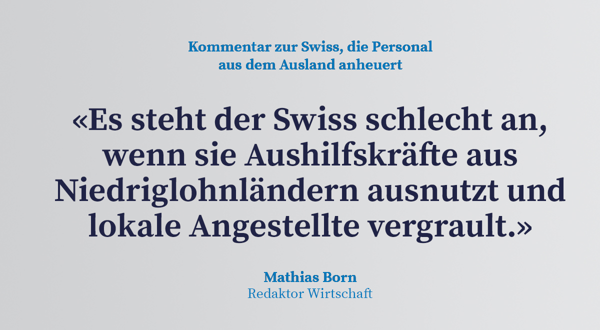 Die Fluggesellschaft Swiss mietet Flugzeuge und Personal bei Air Baltic. Das kann nur eine Notlösung sein. Denn sonst büsst die Airline ihren Vorteil ein – und macht sich überflüssig, kommentiert <a href="/thisss/">Mathias Born</a>. bit.ly/3c160rt