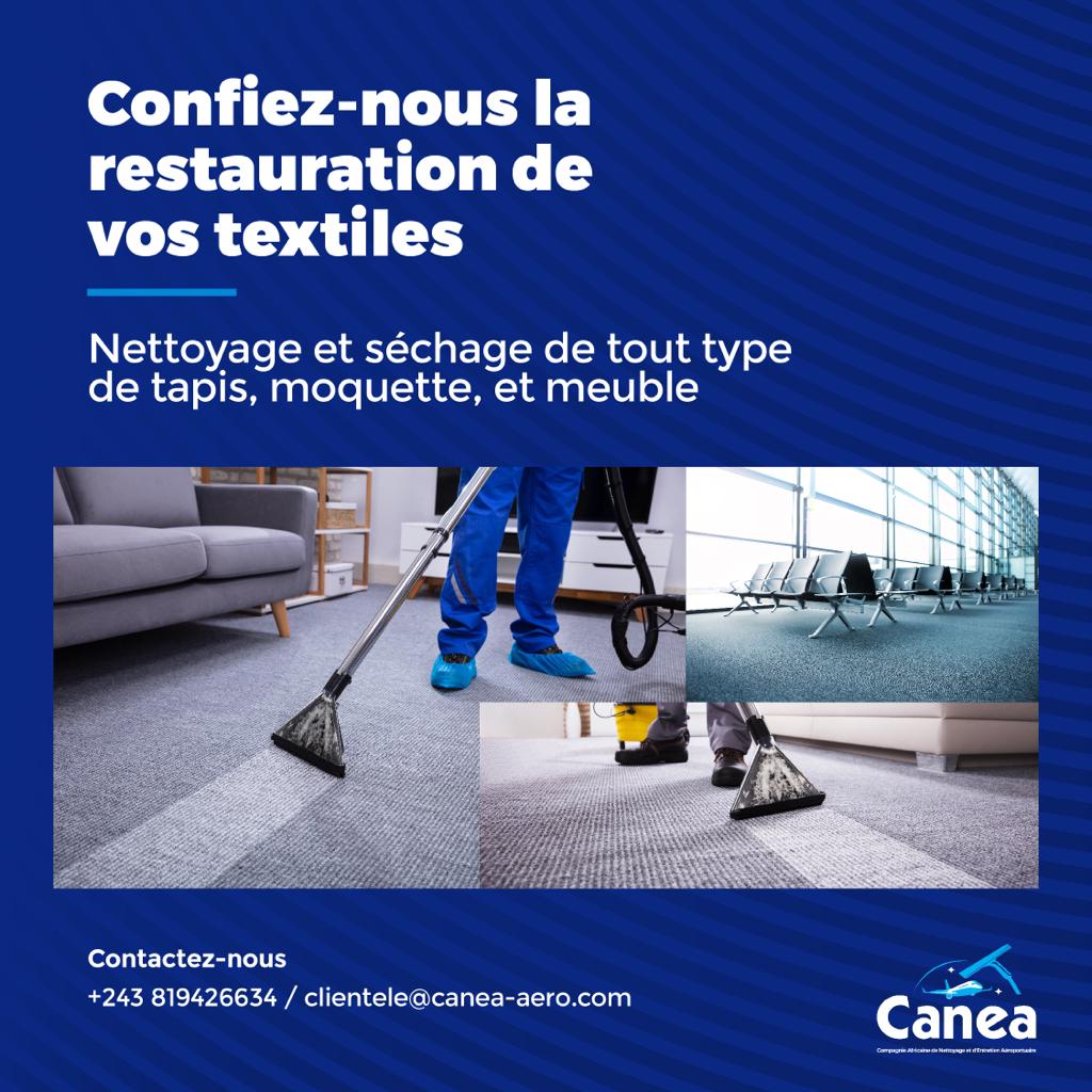 Préservez la beauté de vos textiles d'ameublement, tapis et moquettes en faisant appel à notre expert afin de les nettoyer en toute sécurité, avec un objectif de rendre à l'article un aspect esthétique parfait sans altérer le textile traité. Contact : +243819644256.
#CANEA