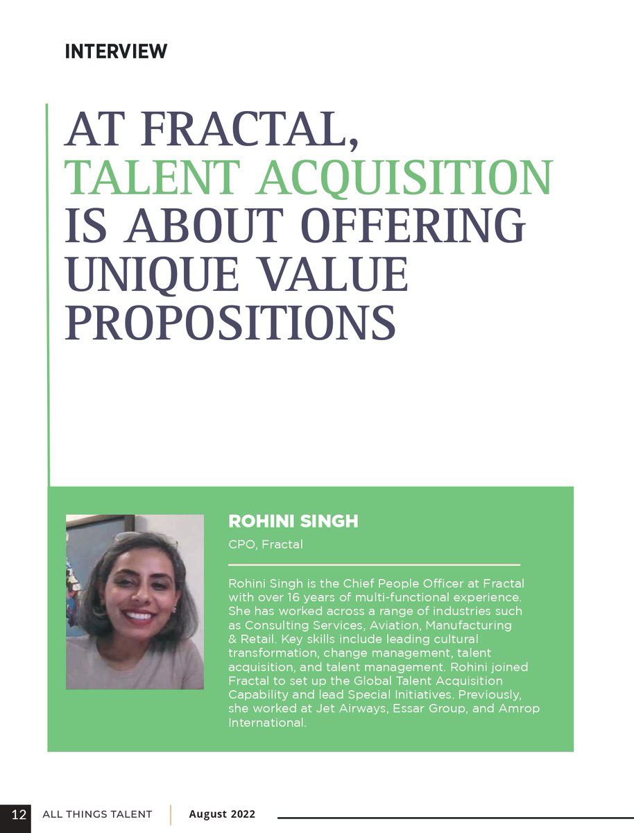 fractalai's tweet photo. ‘The Great Resignation’ marks a definitive shift in how people approach their jobs. To find out how @fractalai is matching expectations, #AllThingsTalent sought out Rohini Singh, our CPO, who lays out why we look at #culture as a #strategy & differentiator.https://t.co/IrRzFYhUBb https://t.co/Ce2B6TChpR