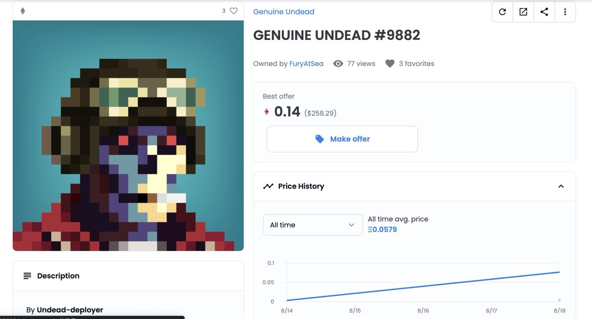 I sold it 17h ago for 0.061e and now I'm crying so loud.
<a href="/GenuineUndead/">Genuine Undead</a> 
#NFT