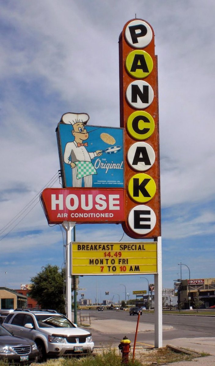 brent_bellamy's tweet photo. With the recent demolition of Pancake House and now Capri Motel, it’s a bit disappointing to lose two 1960’s era signs on Winnipeg’s Pembina Highway. Rare bits of design interest along a generally featureless commercial road. https://t.co/hUQ8nrtd6g