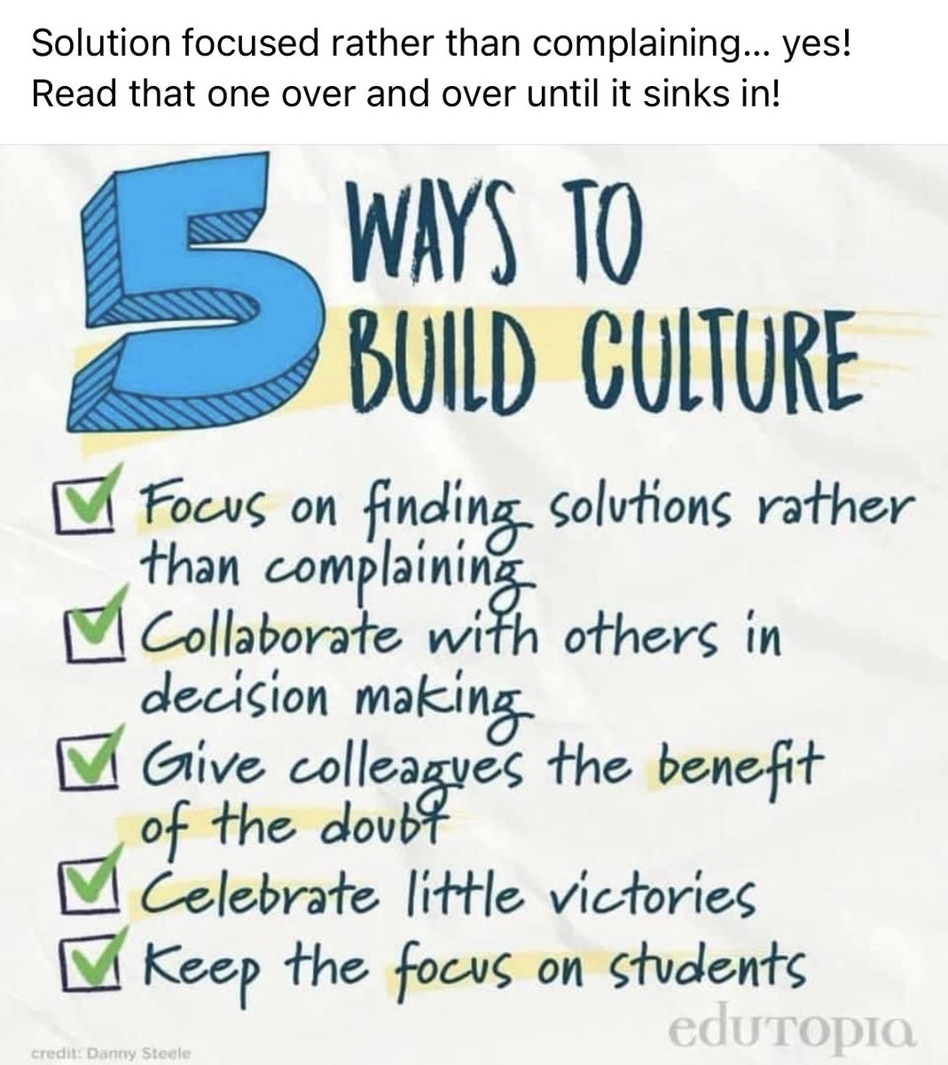 Great tips on building culture from <a href="/SELspace/">SELspace</a> and <a href="/edutopia/">edutopia</a>! #studentsfirst #solutions