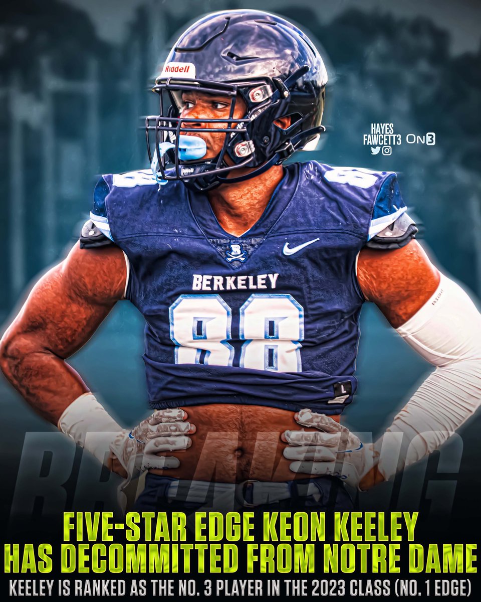 BREAKING: Five-Star Edge Keon Keeley has Decommitted from Notre Dame.

The 6’5 242 Edge from Tampa, FL is ranked as the No. 3 Player in the ‘23 Class (No. 1 Edge)

on3.com/db/keon-keeley…