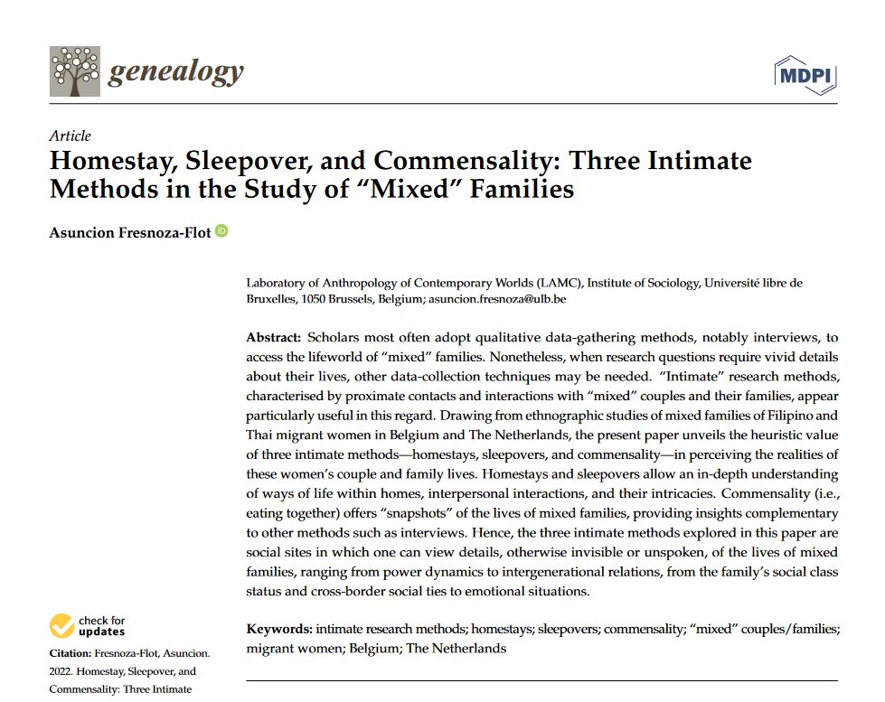 Genealogy_MDPI's tweet photo. Today's Reading:😍
An article written by Dr. Asuncion Fresnoza-Flot from @ULBruxelles and edited by Prof. Dr. @danrodriguezgar “#Homestay, #Sleepover, and #Commensality: Three #Intimate Methods in the Study of ‘#Mixed' #families“ published.
Full Text:‼️
https://t.co/fnpddcRZsx https://t.co/Tg3xEMfSUR