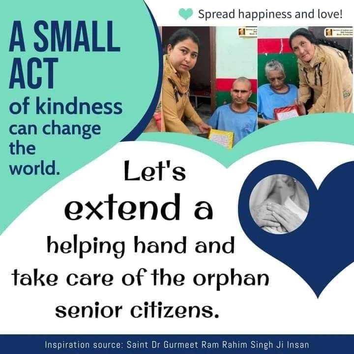 Rohitinsa0786's tweet photo. #OldAgeCare
139th welfare work launched by Saint Dr. @Gurmeetramrahim Singh Ji Insan under which followers of @derasachasauda distribute nutritious food to orphaned elders. https://t.co/vYZzD4Ag3w