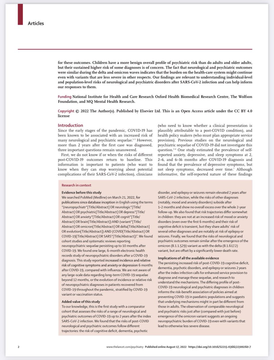tmprowell's tweet photo. This analysis of retro cohort data (1.3M) is incredibly alarming. Increased risk of mult neurological disorders after #COVID19 incl psychotic disorders, cognitive impairment/dementia, seizure, strokes, etc even 2y later. Both kids &amp; adults. 😞#MedTwitter https://t.co/N2qmU8A9CA https://t.co/MpnmTYY02x