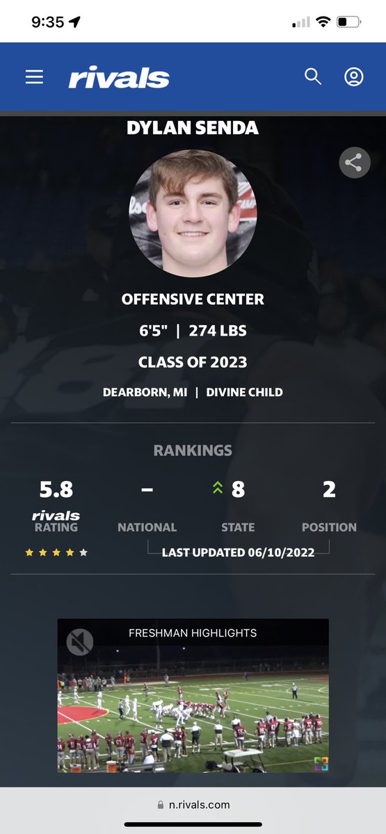 DylanSenda71's tweet photo. Blessed to be rated a 4⭐️on @Rivals ‼️
Thank you Mr. Cosgrove @Rivals_Clint https://t.co/gKxkcILhXQ