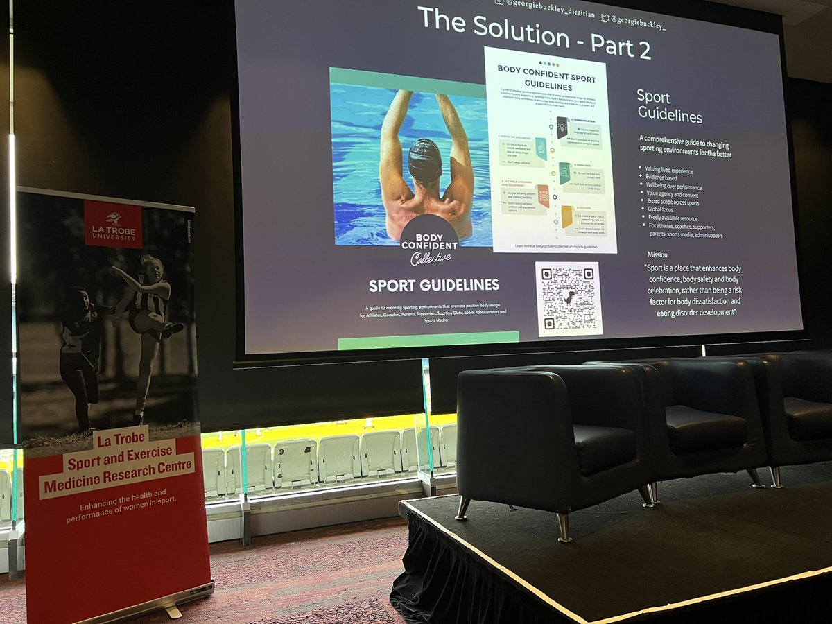 LaTrobeSEM's tweet photo. 3 in 5 current or former athletes have disordered eating or body image concerns. Well done @GeorgieBuckley_ for highlighting this topic and sharing valuable resources (see slide) #WISC22 @WISCongress https://t.co/MyBU1JZtXu
