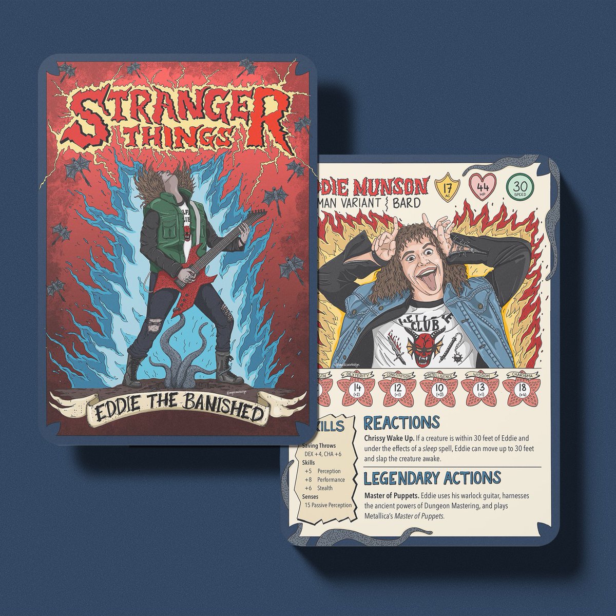 _angelicadesign's tweet photo. What Eddie Munson’s #dungeonsanddragons card would look like 🤘🏽🎸🦇

#EDDIEMUNSON #StrangerThings #fanart #illustration https://t.co/eDAOerutuy