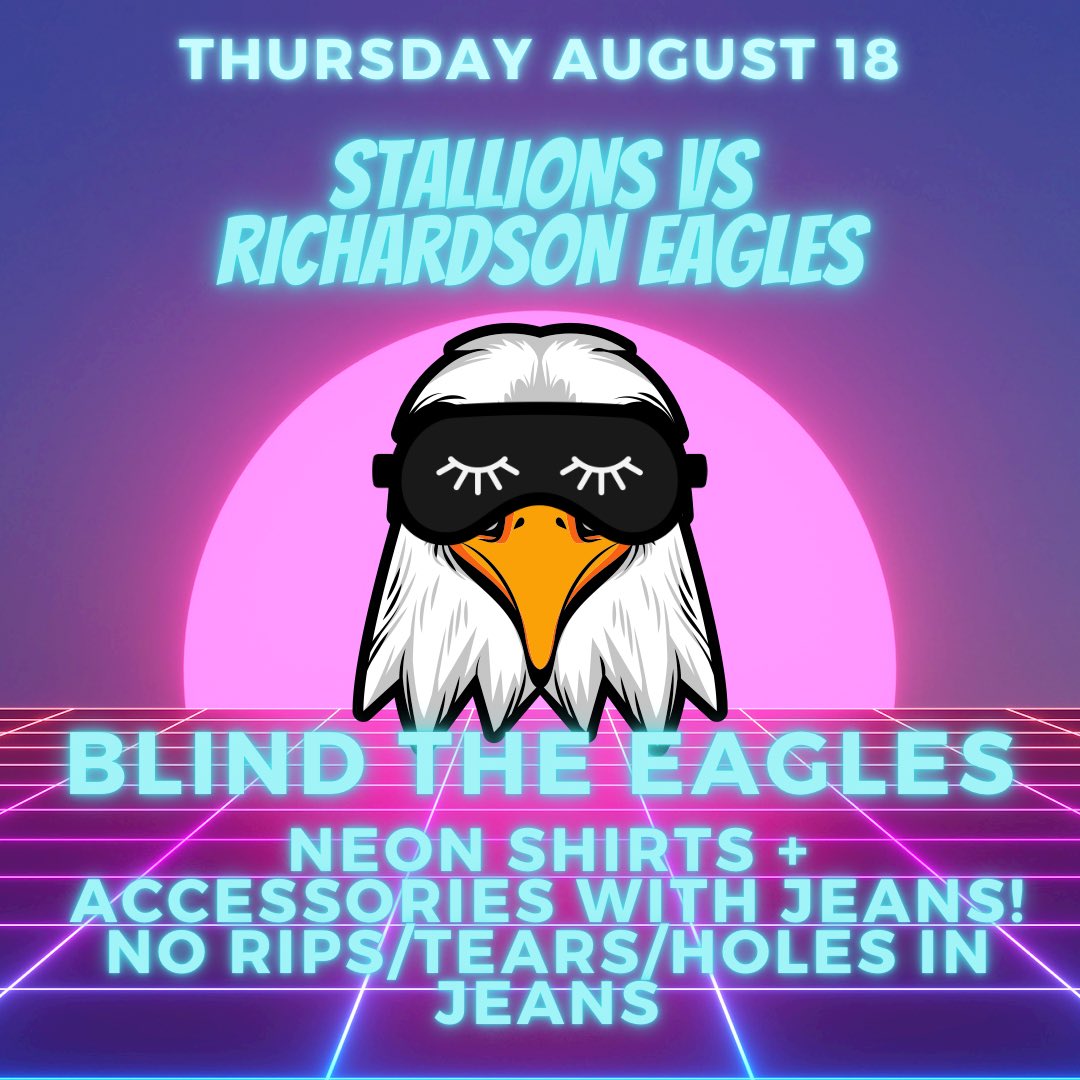 Tomorrow is our first spirit day of the year! Support your Stallions and wear neon! 

‼️If you’re wearing neon, you may wear jeans! Jeans can’t have any rips, tears, or holes.