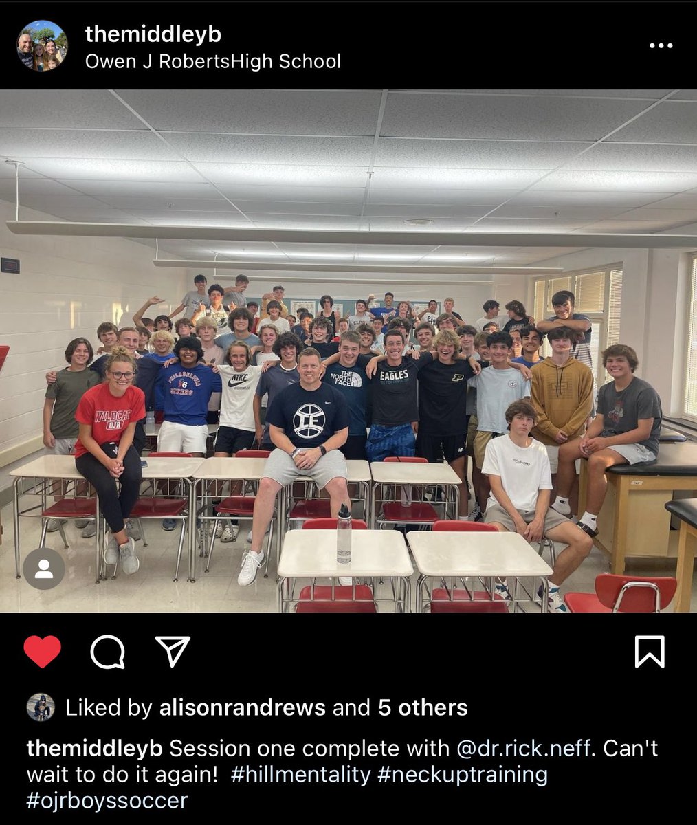 drrickneff's tweet photo. Thank you OJR Boys Soccer for welcoming me to your team. Great emotional energy with this team. Everyone came in with an open and growth mindset. Looking forward to our work together!! #NeckUpTraining #Sports #psychology #connection #communication #wildcats 🔴⚪️ https://t.co/m5xPmjZHpn