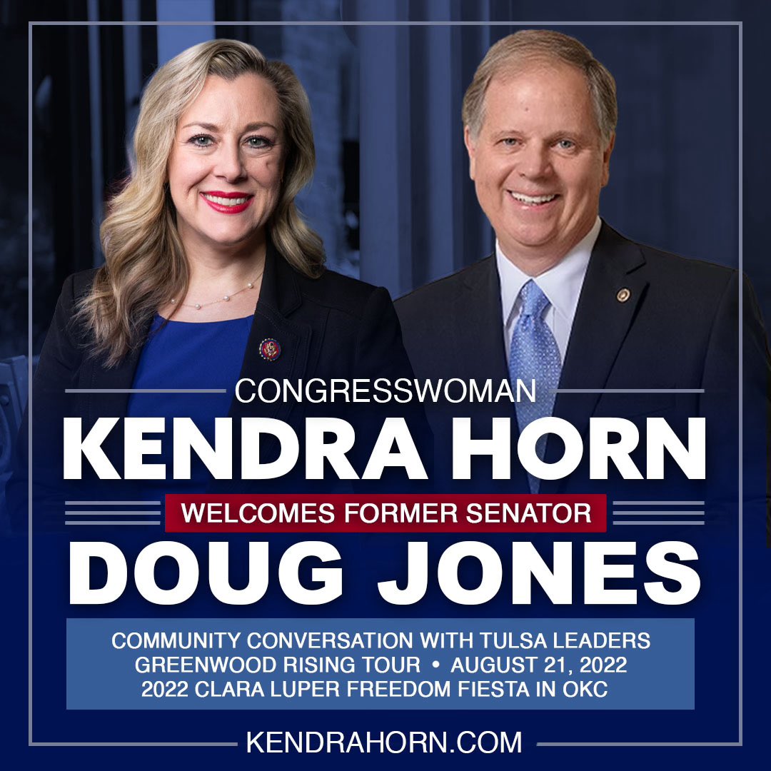VoteKendraOK's tweet photo. Breaking: From the 16th St Baptist Church bombing to the Oklahoma City Murrah building, Alabama Senator @DougJones and I both know the results extremism has on our communities.

I am excited for him to join us on Sunday! https://t.co/Vunn38ByTK