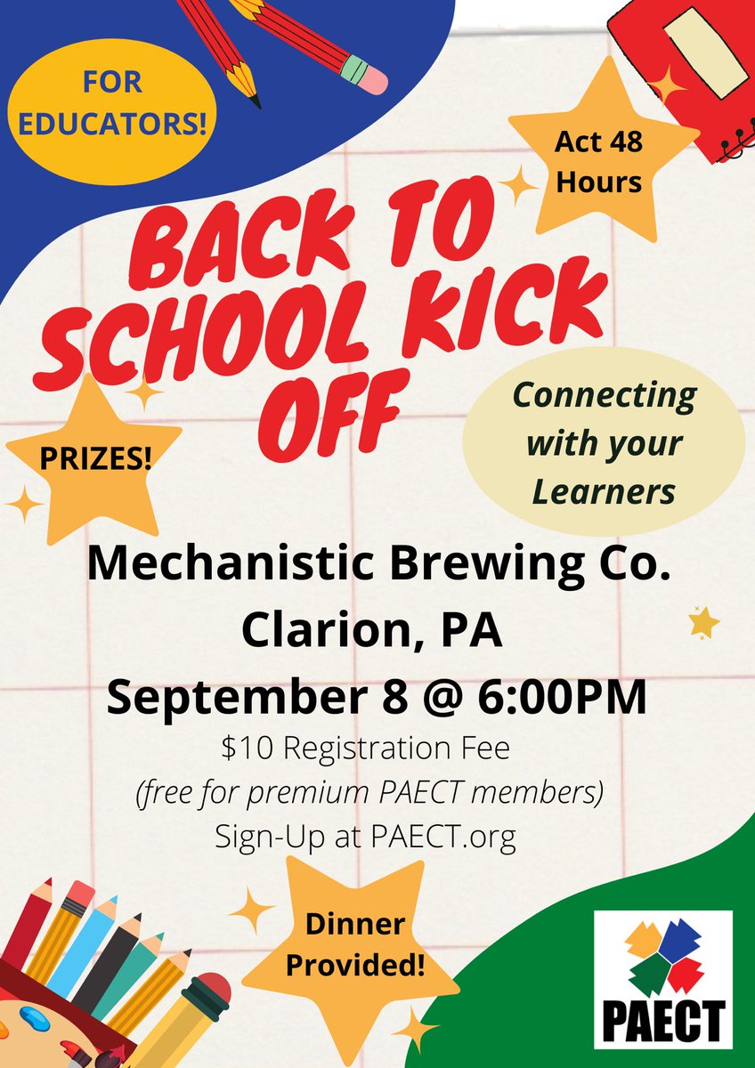 Join us Sept. 8 in Clarion, PA for a Back To School Kick Off! Register Here ➡️ paect.org/event-4936383