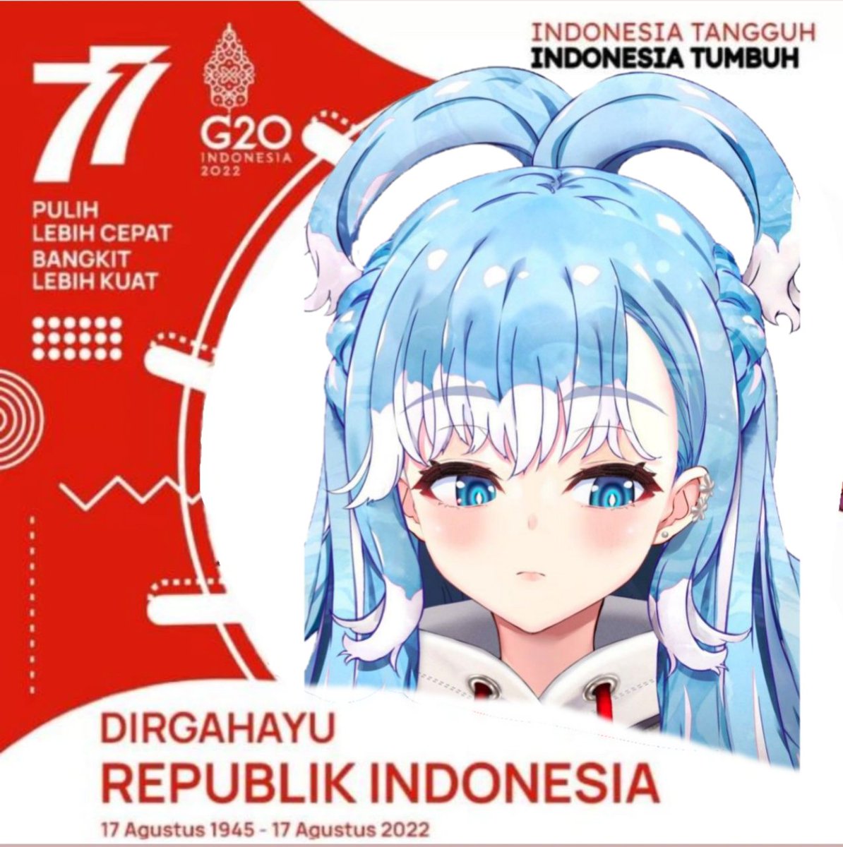 GurenD18's tweet photo. Dirgahayu republik Indonesia
#RI77 #HololiveID @kobokanaeru @airaniiofifteen @ayunda_risu @moonahoshinova @kaelakovalskia @vestiazeta @kureijiollie @pavoliareine @anyamelfissa
sry member lain gak kebikin yang ID ngomeng ngahai 🙏 https://t.co/S0E0evi0P2
