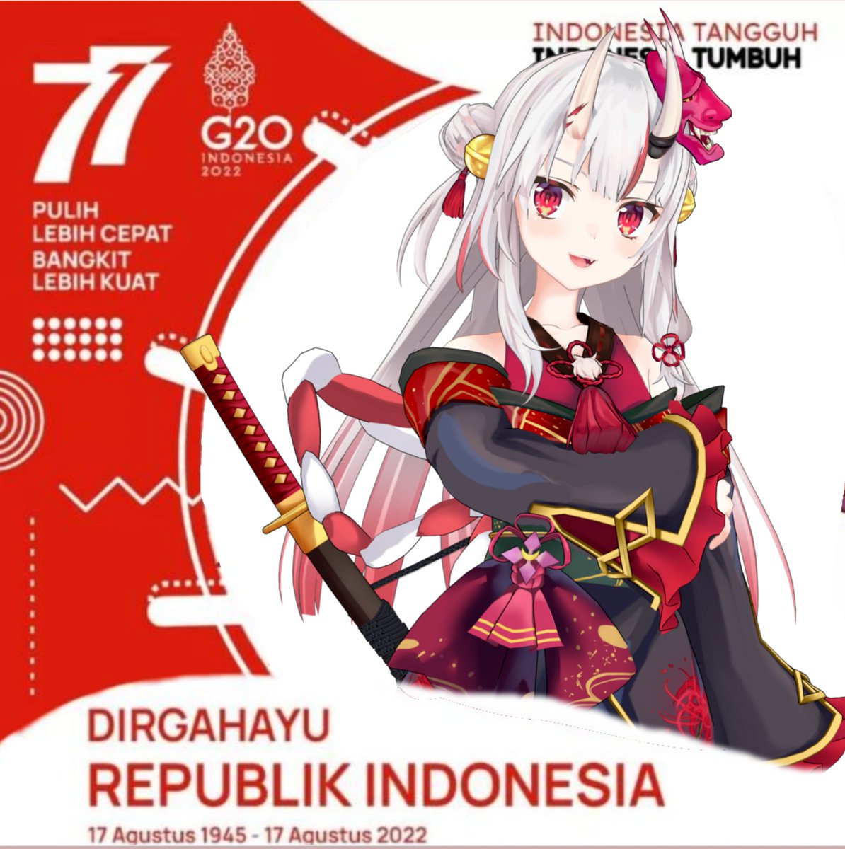 GurenD18's tweet photo. Dirgahayu republik Indonesia
#RI77 #HololiveID @kobokanaeru @airaniiofifteen @ayunda_risu @moonahoshinova @kaelakovalskia @vestiazeta @kureijiollie @pavoliareine @anyamelfissa
sry member lain gak kebikin yang ID ngomeng ngahai 🙏 https://t.co/S0E0evi0P2