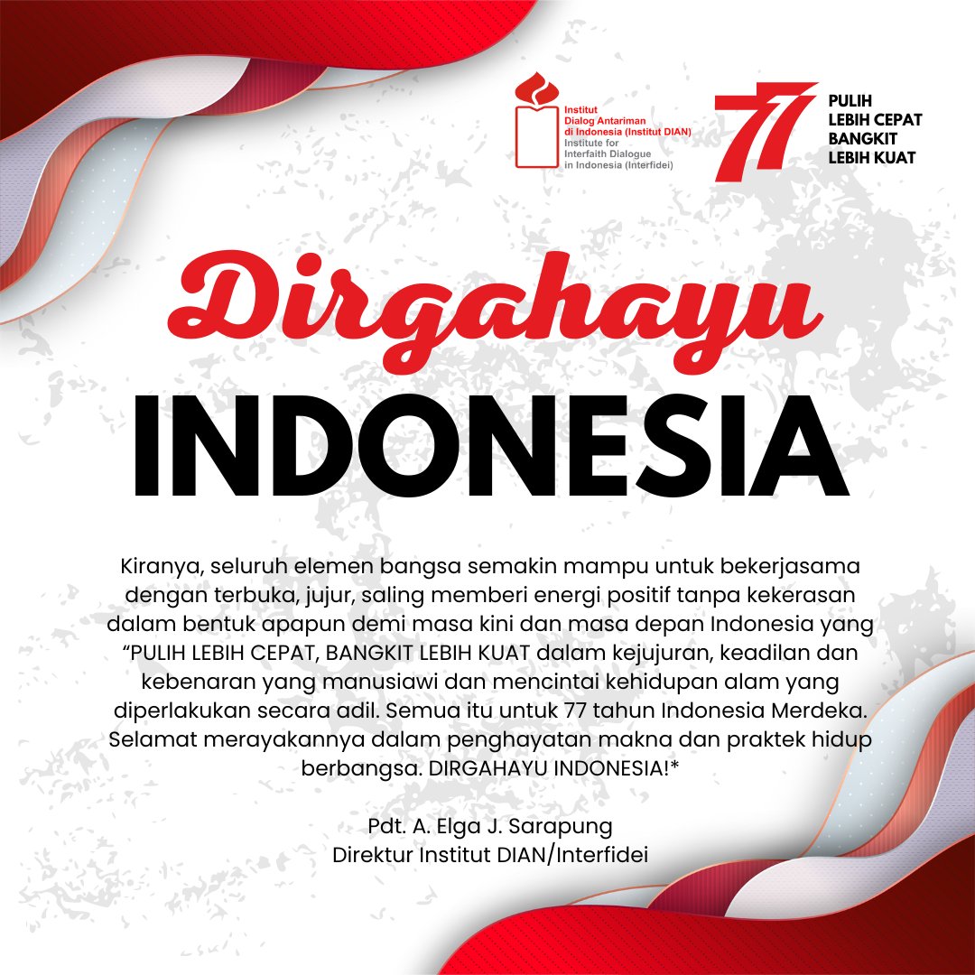 Interfidei's tweet photo. Dirgahayu Indonesia!!
#dianinterfidei #interfidei #77tahunindonesiamerdeka https://t.co/T2K5v1yeqp