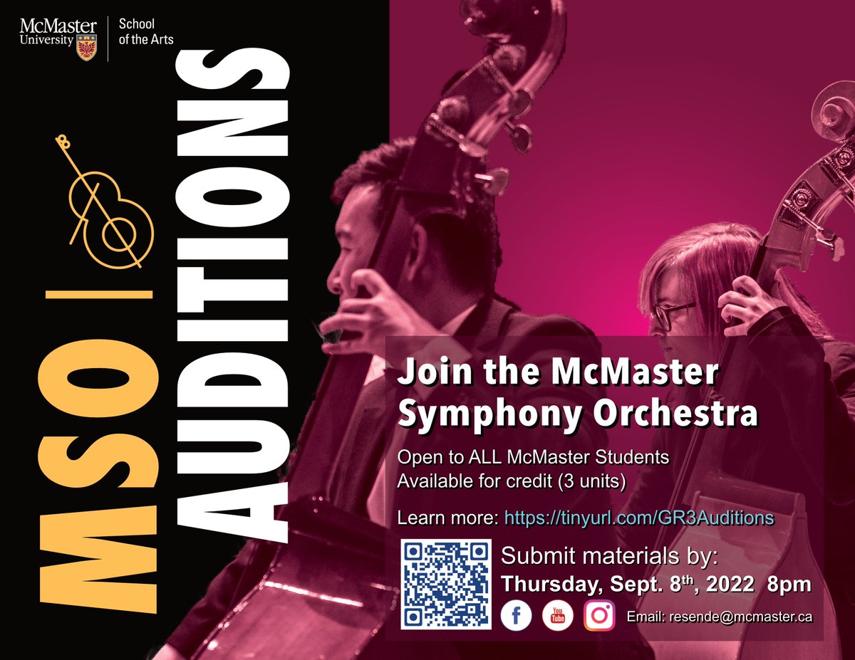 joeres's tweet photo. McMaster Symphony Orchestra Auditions are quickly approaching! Consider joining us this year! Open to all McMaster Students!
@McMasterAlumni @mcmasterhum @McMasterScience @McMasterEng @machealthsci @McMasterSocSci
 Audition info: https://t.co/nFtco3d0FG https://t.co/godavhLoNB