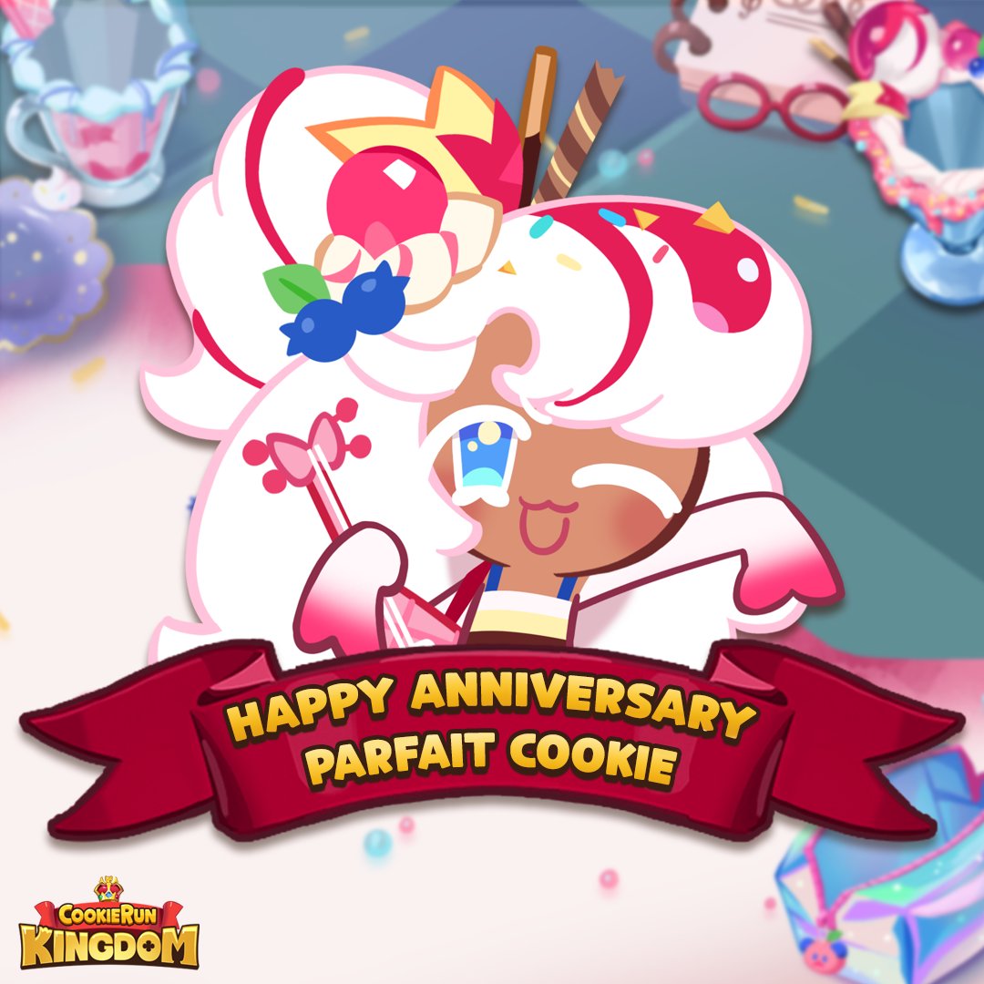 CRKingdomEN's tweet photo. Paru-Paru-Parfait! ⭐ Happy anniversary to our shining idol, #ParfaitCookie! 💖

#CookieRun #CookieRunKingdom #HappyParfaitCookieDay https://t.co/DJnhegXfWV