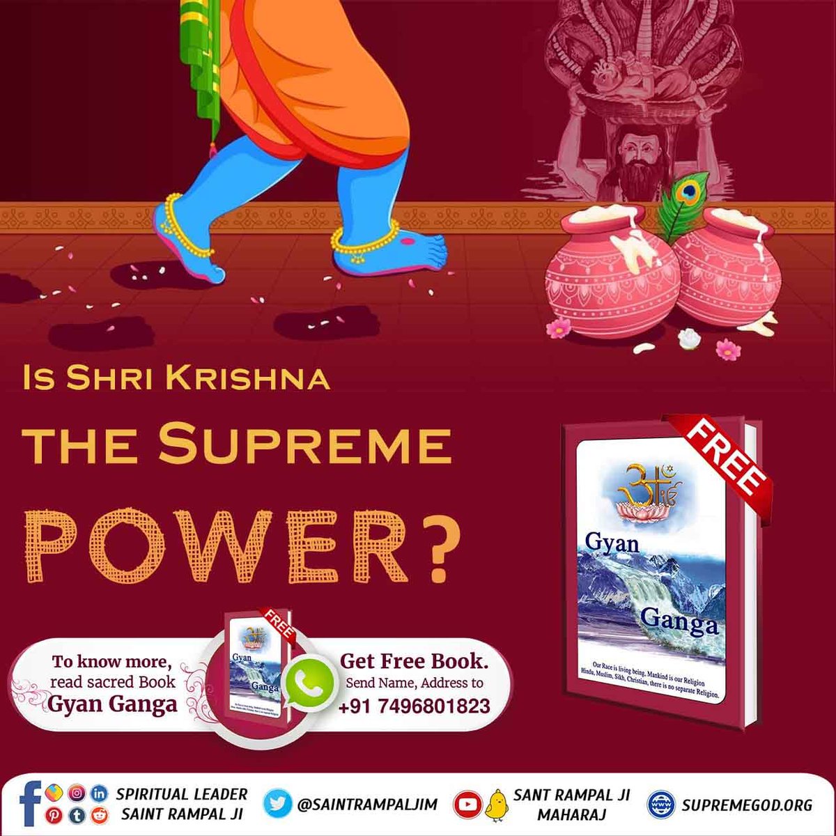 Real_Vishal_V1's tweet photo. #TrueKnowledgeAboutKrishnaJi
Shri Krishna Ji is not immortal God. Shrimad Bhagavad Geeta proves it. He himself says that I'm not the Supreme God.

Watch Sadhna TV channel at 7 30 PM everyday to know more about it in detail. https://t.co/AW84CXmVBf