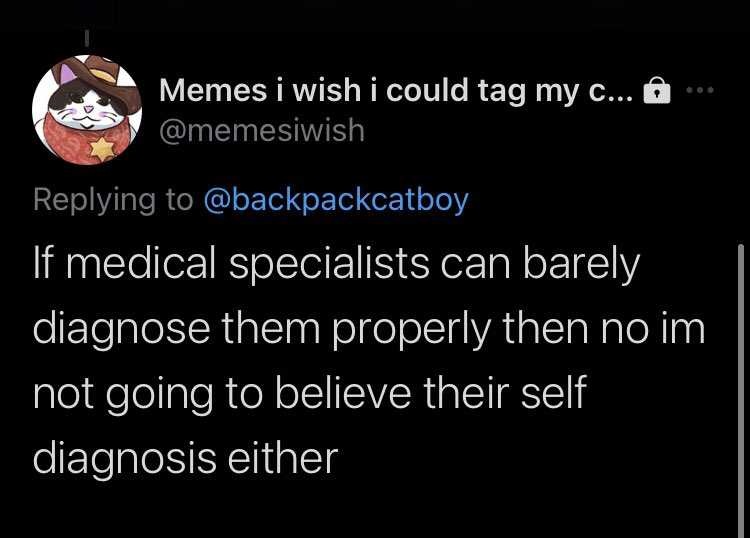 S1LVER_SQUIRREL's tweet photo. @/memesiwish (memes i wish i could tag my cat in) has been incredibly ableist against people with dissociative disorders recently?! as a person with a dissociative disorder myself, i highly suggest uhhh unfollowing. o<-< https://t.co/FWcnmpAmJ8