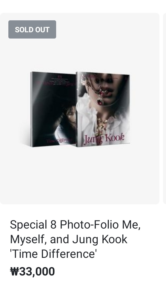 btschartsxdaily's tweet photo. 🌍 Special 8 Photo-Folio Me, Myself, and Jung Kook ‘Time Difference’ sold out in less than 5 minutes on Weverse Global! https://t.co/Rp0gtdvbyo