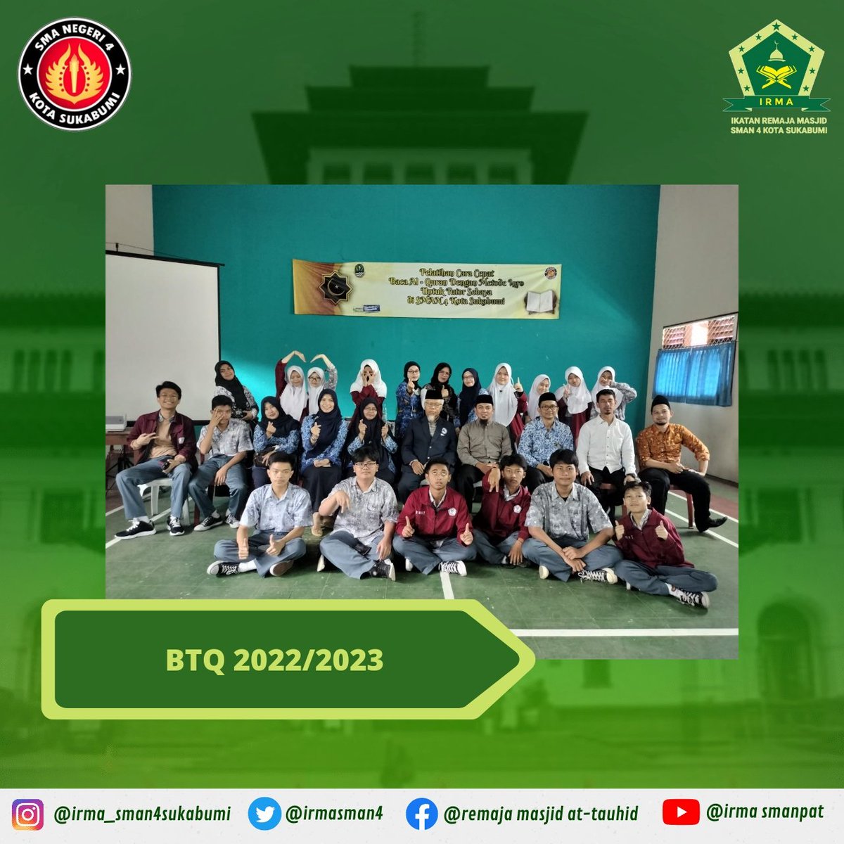 irmasman4's tweet photo. Rabu, 17 Agustus 2022 yang bertepatan pada HUT RI Ke-77, SMAN 4 Sukabumi melaksanakan kegiatan Pelatihan Cara Cepat Baca Al-Quran Dengan Metode Iqra yang diikutsertakan oleh siswa/i kelas 10 https://t.co/4cFIka2I2v