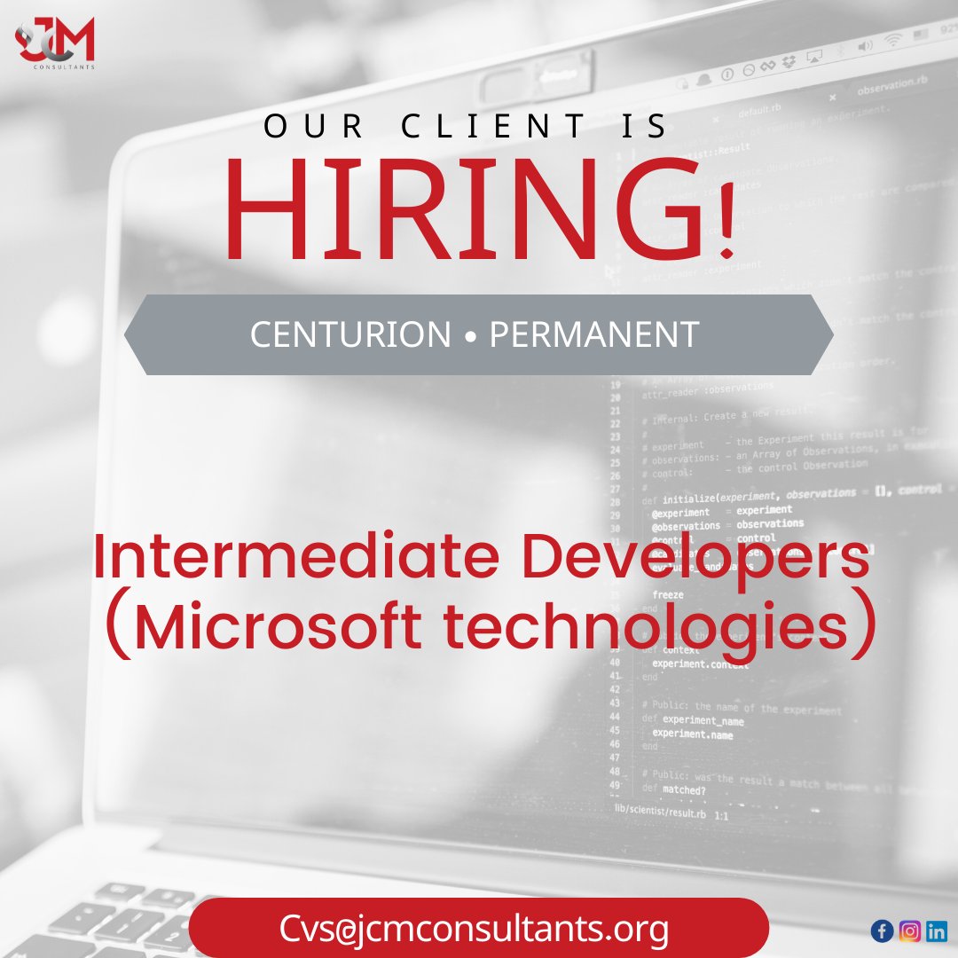 JCM_Consult's tweet image. #recruitment #MicrosoftDeveloper #JobsinSA