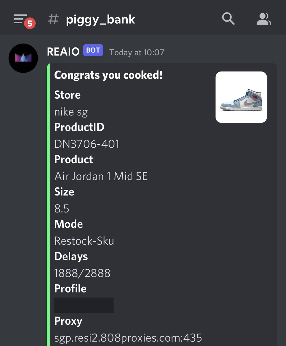Bot: @RE_AIO Proxies: @808Proxies Best Support: @GaiGaiFNF CG: @BrenNotifyCG