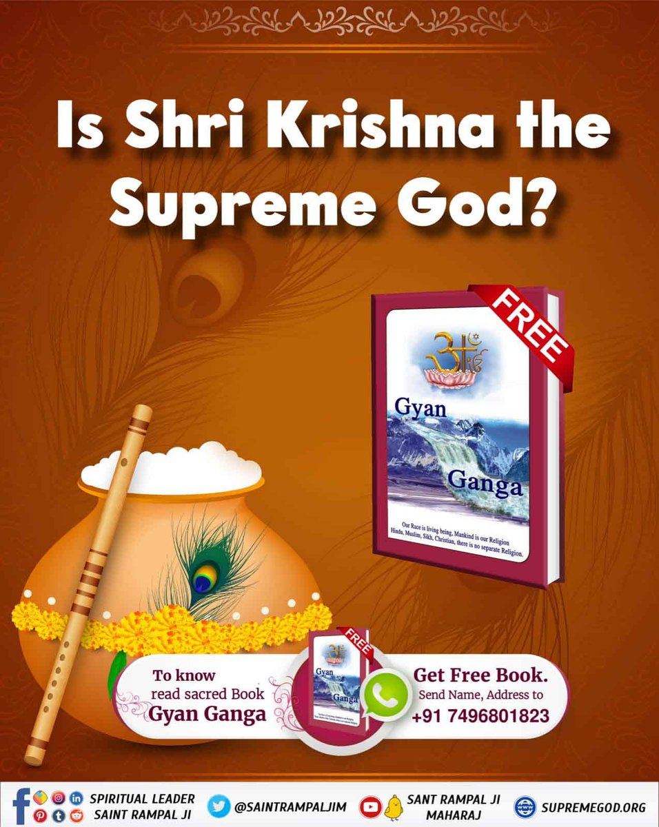 Parmoddasroy1's tweet photo. #TrueKnowledgeAboutKrishnaJi
Holy Rigveda Mandal 9 Sukt 96 Mantar 17, 18, 19, 20 state that the Supreme God’s real name is KavirDev and He is nurtured from the milk of maiden cows. He spreads His Knowledge through Poems and couplets.
Watch 💫Sadhna TV @7.30pm https://t.co/RPUQgm9QGz