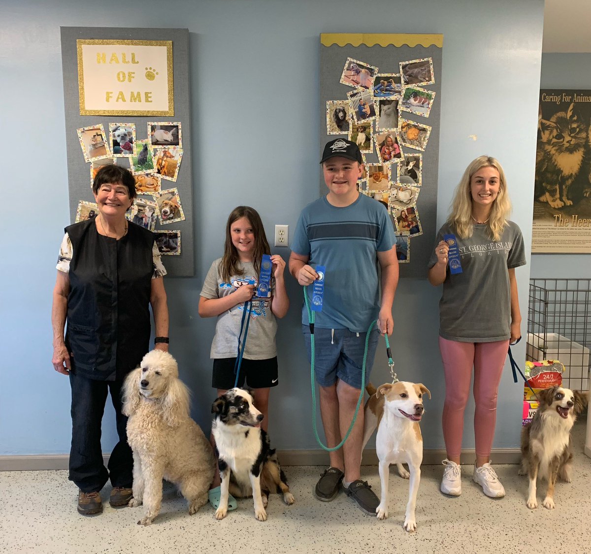 Thank you “Reba” for teaching ”Dolly,” “Juniper,” and “Loki” 6 weeks of obedience training so they could pass that test tonight and get the “AKC Canine Good Citizen” blue ribbon! We ❤️ and appreciate you working with all of us Carol!