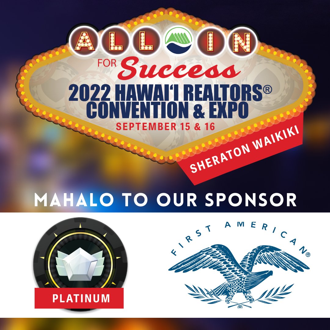 HI_Realtors's tweet photo. Mahalo to First American Title for their Platinum Sponsorship of our 2022 Hawai‘i REALTORS® Convention!
#fahawaii #firstamericantitle #titleandescrow #sponsored https://t.co/WOWjOp5705