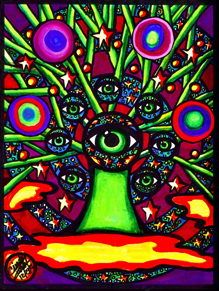 CindyZweibel's tweet photo. Title: Tree with Orbs
Copyright © 2021Cindy Zweibel. #DrawingOfTheDay. #CZPOP #CindyZweibel.           Follow for Launch of NFT Collection https://t.co/30zigEapMt