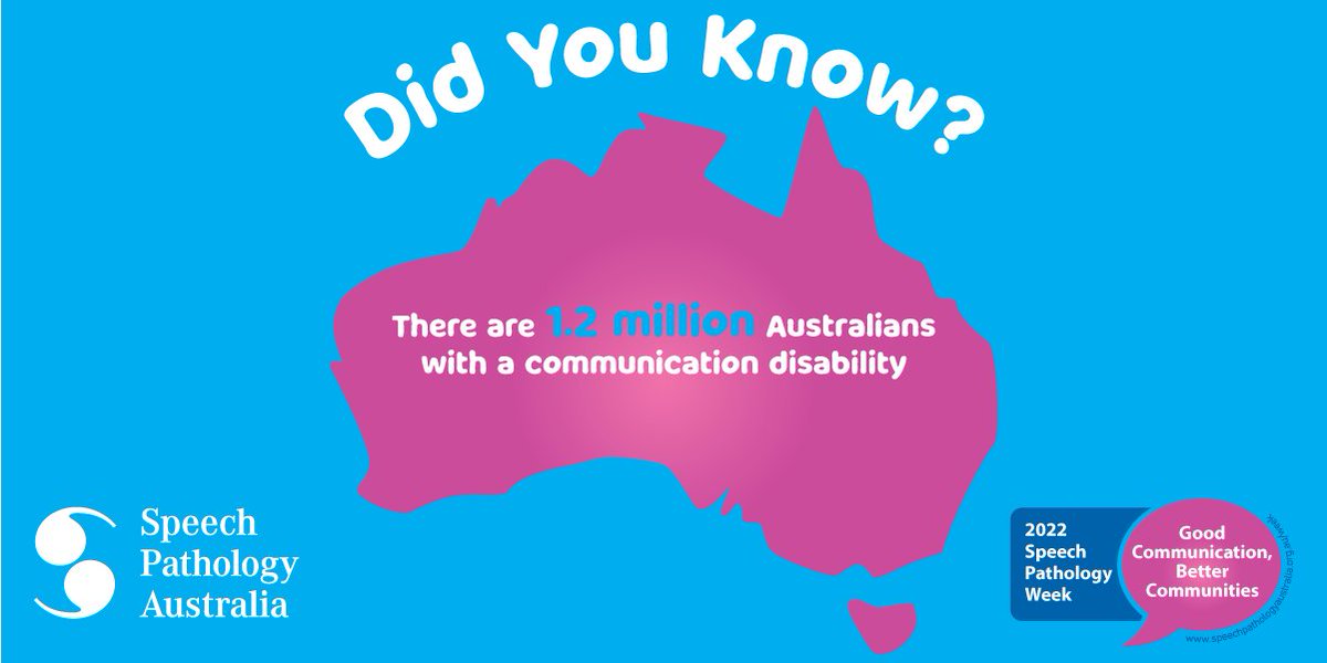 Sunday 21 August is the start of Speech Pathology Week (21-27 August). The week promotes the speech pathology profession and how it works with the 1.2 million Aussies with communication  disability. 'Good Communications, Better Communities'. #SPweek2022 speechpathologyaustralia.org.au/SPAweb/whats_o…
