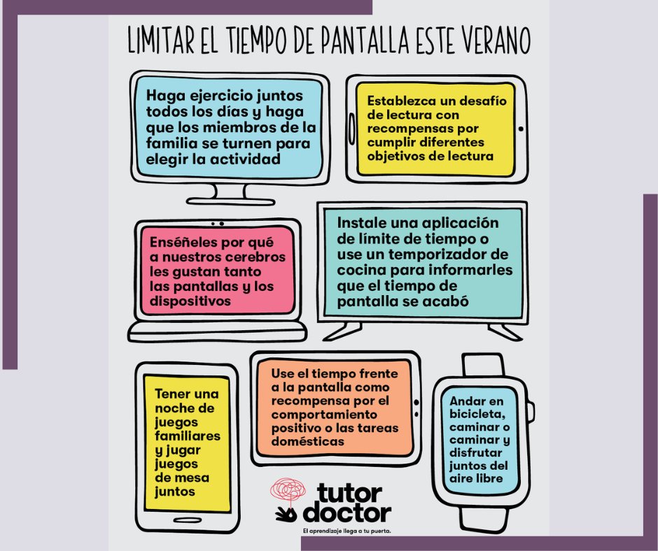 TutorDrMX's tweet photo. Te compartimos algunos tips que te ayudarán a limitar el tiempo de pantalla de tus hijos en verano.
📱 52 5636220048
📧 contactanos@tutordoctor.com.mx
#TutorDoctorMX #clasesparticulares #clasesenlínea #tutorías #aprendizaje #educación #conocimientos #refuerzoescolar https://t.co/fS177SgUse