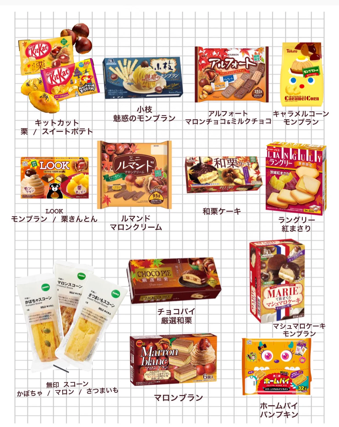 秋の味覚を使ったスイーツ大集合！気になる商品はチェックしよう。