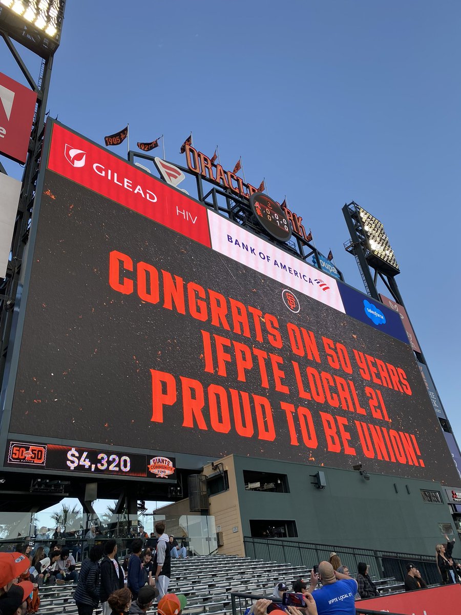 IFPTE21's tweet photo. Celebrating our 50th anniversary this year at the @sflabor Union Night. Let’s go Giants! @SFGiants https://t.co/dxUHUB8Rms