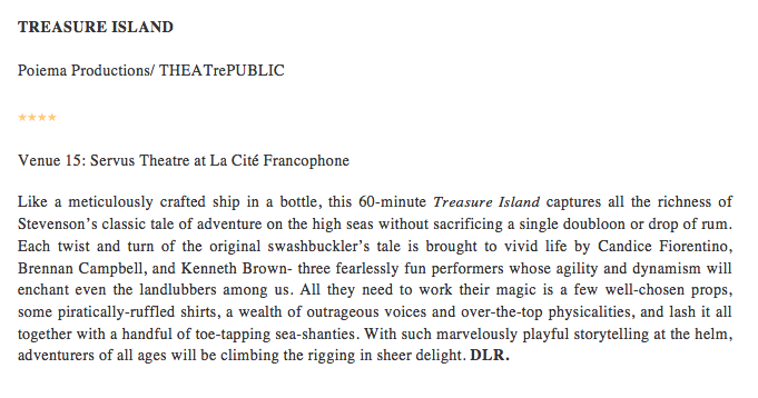 FRINGE REVIEW: TREASURE ISLAND (FOUR STARS) - A dynamic and playful production from Edmonton's <a href="/THEATrePUBLIC/">Kenneth Brown</a> &amp; <a href="/PoiemaGals/">Poiema Productions</a> 

<a href="/edmontonfringe/">Edmonton Fringe</a>
#YEGFringe