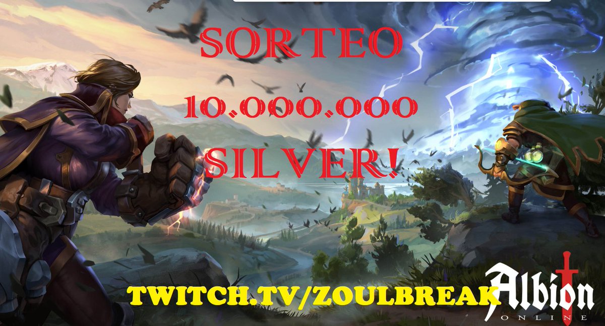 zoulbreak's tweet photo. SORTEO 10.000.000 Silver ALBION

Para participar:
- Dar rt y mg a este tweet.
- Seguir mi cuenta de twitter y twitch (https://t.co/X1BSBEhgIE)
- Comentar #ALBION  y etiquetar tres amigos o más !
- Registrar acciones en el GLEAM (http)
Sorteo 30/08
#ALBION https://t.co/FEDGROisSW