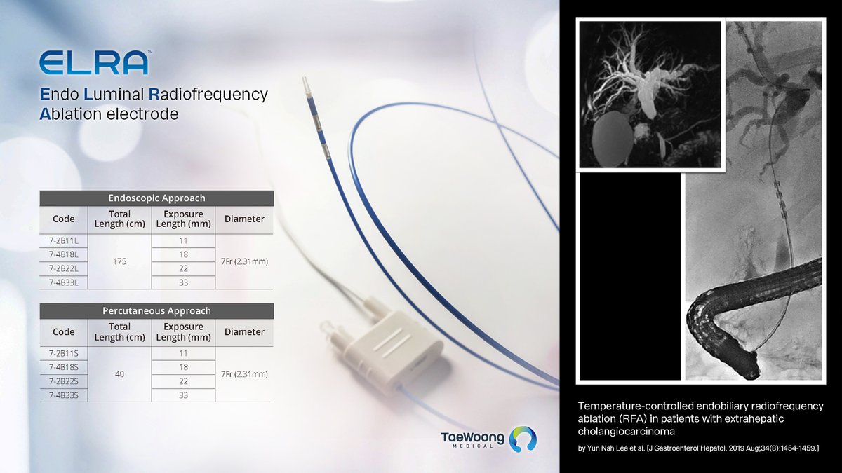 taewoongmedical's tweet photo. ELRA™
: a radiofrequency (RF) catheter that provides bipolar energy to perform the ablation of tissue in the biliary system.
For further information please visit Taewoong OTC
: https://t.co/iZWQdoPFTu
#TaewoongMedical #Taewoong #RFA #ELRA #EUSguided https://t.co/nKHi8DDqw0