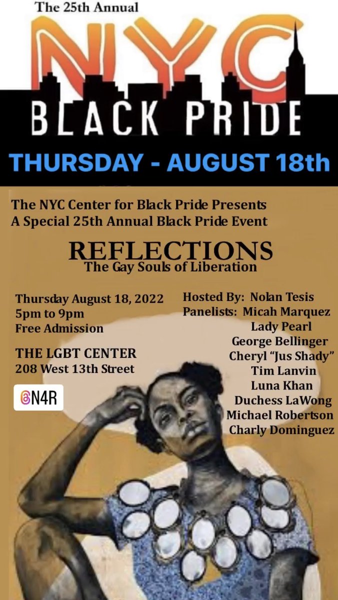 uptownfreakz's tweet photo. @Verztingz NYC Black Pride This Week

Thursday Event - Reflections

I’m a panelists speaking on
gay sexual exploration through
the years in NYC. https://t.co/5ZNQnDceph