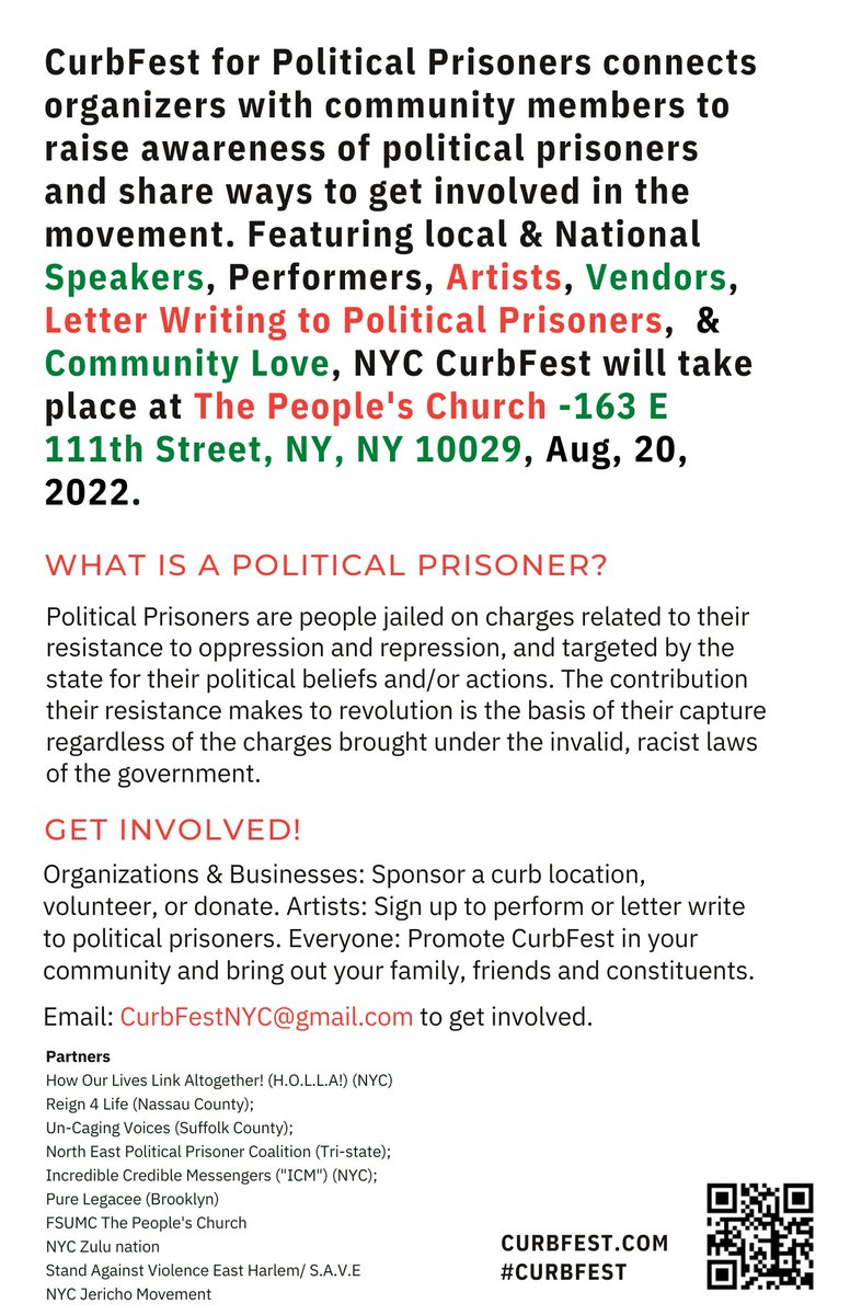NEPPC1's tweet photo. 📢JOIN US SATURDAY, BLACK AUGUST 20, 2022 @#CURBFESTNYC2022!! 4POLITICALPRISONERS! ❤🖤💚
#CurbFest2022!!
#CurbFestNYC!!
#FreeKamauSadiki!!
#FreeVeronzaBowers!!
#FreeDrMutuluShakur!!
#FreeImamJamilAlAmin!!
#FreeMumiaAbuJamal!!
#FreeRuchellMagee!!
#FreeEdPoindexter!!!
#FreeEmALL!! https://t.co/93TCGAerLu
